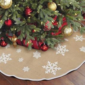 img 2 attached to AerWo Burlap Snowflake Christmas Tree Skirt 48inch Diameter Decor New Year Party Supply