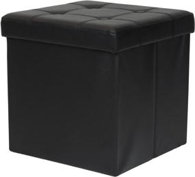 img 4 attached to 📦 Multipurpose Toy Box Chest with Memory Foam Seat: Otto & Ben Folding Tufted Faux Leather Ottomans Bench Foot Rest Stool in Black