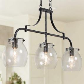 img 2 attached to PHOSANT LIGHTING Rustic Mottled Black Chandelier - 3-Light Pendant for Dining Room & Kitchen Island Decor