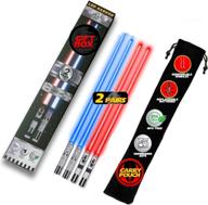 light-up star wars lightsaber chopsticks - led glowing light saber chop sticks with removable handle - reusable & dishwasher safe - blue & red - 2 pairs - premium gift box & carry case included logo