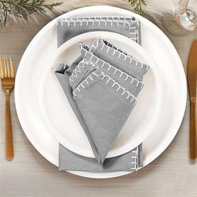 img 1 attached to Cotton Clinic Cloth Napkins - White Trim, Soft & Durable Washable Table Linen Set of 12 (20x20 in) Grey - Ideal for Dinner Parties, Weddings, Farmhouse, Christmas, Easter