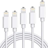 📱 sharllen iphone charger cable 5-pack with fast charging - 3ft/3ft/6ft/6ft/9ft lengths - compatible with iphone, ipad, ipod - white logo