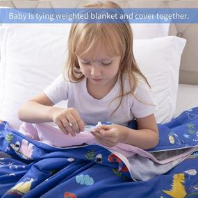 img 1 attached to 🦕 ROKDUK Kids Weighted Blanket Duvet Cover - 41 x 60in, 1200TC, Soft Egyptian Cotton, Light Blue Dinosaur Print