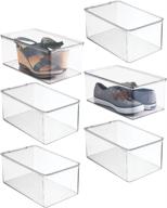 👠 mdesign stackable clear plastic shoe storage box with lid - organizer for men's and women's shoes, boots, sandals, wedges, flats, heels and accessories - 5" height, 6 pack logo