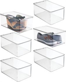 img 4 attached to 👠 mDesign Stackable Clear Plastic Shoe Storage Box with Lid - Organizer for Men's and Women's Shoes, Boots, Sandals, Wedges, Flats, Heels and Accessories - 5" Height, 6 Pack