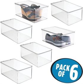 img 3 attached to 👠 mDesign Stackable Clear Plastic Shoe Storage Box with Lid - Organizer for Men's and Women's Shoes, Boots, Sandals, Wedges, Flats, Heels and Accessories - 5" Height, 6 Pack