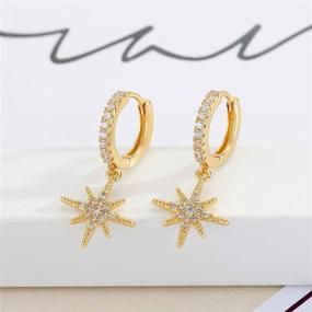 img 1 attached to Sovesi 14k Gold Plated Huggie Earrings for Women - Elegant Dainty Star Drop Earrings, Small Hoop Cute Earrings for Women