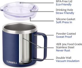 img 3 attached to ☕ SUNWILL Coffee Mug Tumbler, 12oz Vacuum Insulated Camping Mug with Lid and Handle, Double Wall Stainless Steel Reusable Coffee Cup, Navy Blue Powder Coated