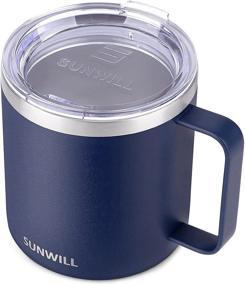 img 4 attached to ☕ SUNWILL Coffee Mug Tumbler, 12oz Vacuum Insulated Camping Mug with Lid and Handle, Double Wall Stainless Steel Reusable Coffee Cup, Navy Blue Powder Coated