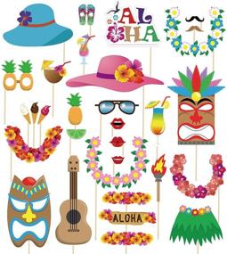 img 4 attached to 🌺 60-Piece Luau Photo Booth Props - Hawaiian Tropical Tiki Summer Pool Party Decorations Supplies (Assembly Required)