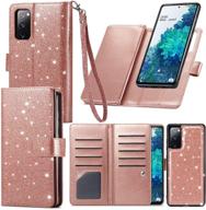 📱 varikke samsung s20 fe wallet case, card holder & detachable magnetic cover & kickstand & lanyard strap glitter pu leather flip case for galaxy s20 fe 5g, rose gold logo