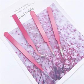 img 2 attached to 💅 LAKYTION 4-Piece Stainless Steel Tweezers Set with Straight and Curved Tips – Professional Nipper Tools for Nail Art Sticker Application, Complete with Flannel Bag