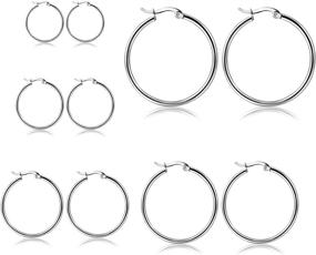 img 3 attached to ✨ Royal Amoyy 5-Pair Titanium Hoop Earrings Set: Hypoallergenic Circle Earrings for Women and Girls in Silver (Colorful/Black/Gold/Rose Gold)