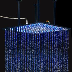 img 2 attached to 🚿 Suguword 24"x24" LED Large Rain Shower Head - Matte Black, High Pressure Luxury Rainfall Square Showerheads, Solid Brass Bath Shower Waterfall, Full Body Coverage with Silicone Nozzle