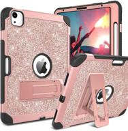 🌟 stylish glitter sparkly ipad air 4 case 2020: 3 layer shockproof protection, kickstand & pencil holder - rose gold logo