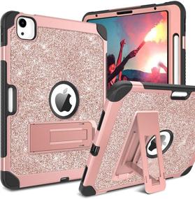 img 4 attached to 🌟 Stylish Glitter Sparkly iPad Air 4 Case 2020: 3 Layer Shockproof Protection, Kickstand & Pencil Holder - Rose Gold