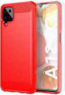 📱 samsung a12 case with hd screen protector - red brushed tpu | shock-absorption soft rubber protective cover for galaxy a12 logo