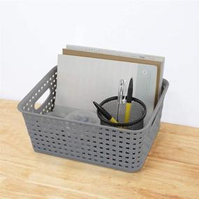 img 1 attached to 📦 Wekioger Gray Plastic Storage Baskets with Handles - Set of 6: Organize with Ease