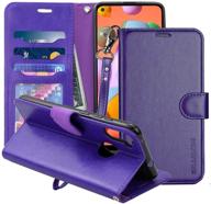 eraglow galaxy a11 case: premium pu leather wallet flip cover with stand feature and card slots – purple logo