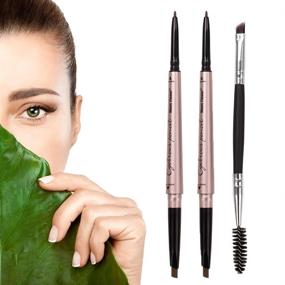 img 4 attached to 💦 [2-Pack] Waterproof Eyebrow Pencil with Dual Ends - Dark Brown #1, Complete Brow Enhancing Kit with Eyebrow Brush - Professional Eyebrow Makeup