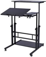 🖥️ aiz mobile standing desk - adjustable computer workstation, rolling laptop desk cart with wheels for home office, portable laptop stand for standing or sitting - black willow logo