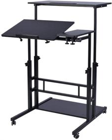 img 4 attached to 🖥️ AIZ Mobile Standing Desk - Adjustable Computer Workstation, Rolling Laptop Desk Cart with Wheels for Home Office, Portable Laptop Stand for Standing or Sitting - Black Willow