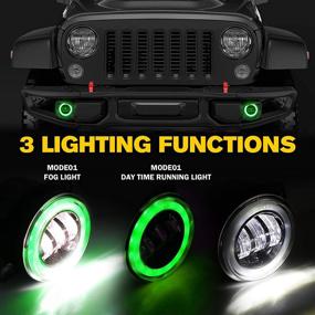 img 1 attached to 🚙 4-Inch Green Halo Ring LED Fog Lights, 60W CREE DRL Foglights for 2007-2018 JEEP Wrangler JK Off Road Front Bumper Replacements Fog Lamps