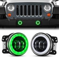 🚙 4-inch green halo ring led fog lights, 60w cree drl foglights for 2007-2018 jeep wrangler jk off road front bumper replacements fog lamps logo