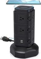 ⚡ superdanny surge protector tower: 10w wireless charger, 10 ac outlets, 4 usb slots - black логотип