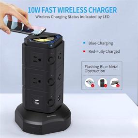 img 3 attached to ⚡ Superdanny Surge Protector Tower: 10W Wireless Charger, 10 AC Outlets, 4 USB Slots - Black