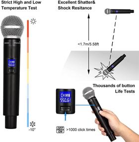 img 1 attached to 🎤 Беспроводная микрофонная система MicrocKing: UHF 4 канала беспроводной набор микрофонов с 2 ручными микрофонами и 2 лавальерными креплениями - все металлическое исполнение, фиксированная частота - идеально для караоке, вечеринок, свадеб, выступлений - диапазон 200 футов