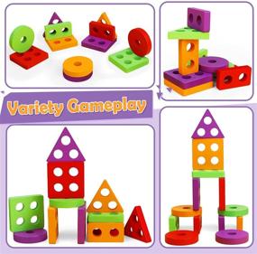 img 1 attached to 🧩 Wooden Montessori Toddler Toys for 2-4 Year Old Boys Girls: Puzzles, Sorting & Stacking Geometric Blocks for Shape & Color Recognition - Perfect Preschool Gift at 18 Months