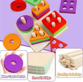 img 3 attached to 🧩 Wooden Montessori Toddler Toys for 2-4 Year Old Boys Girls: Puzzles, Sorting & Stacking Geometric Blocks for Shape & Color Recognition - Perfect Preschool Gift at 18 Months