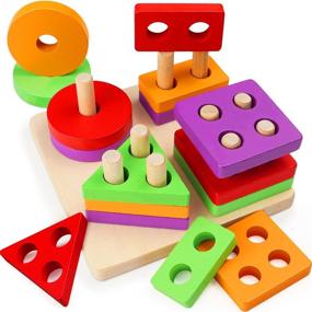 img 4 attached to 🧩 Wooden Montessori Toddler Toys for 2-4 Year Old Boys Girls: Puzzles, Sorting & Stacking Geometric Blocks for Shape & Color Recognition - Perfect Preschool Gift at 18 Months