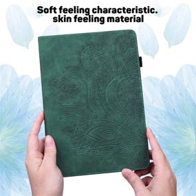 img 3 attached to UGOcase Embossed Pattern PU Leather Multi-Angle Folio Stand Cover Case for Fire HD 8 8th/7th/6th Generation, with Elastic Band Stylus Loop - Green, for Amazon Kindle Fire HD 8 2016/2017/2018 Release