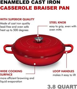 img 1 attached to 🍳 Bruntmor Nonstick Cast Iron Casserole Pan - Kitchen Braiser Dish, 3.8-Quart Round Casserole Pan