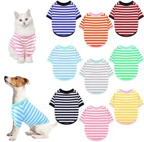 img 4 attached to URATOT 9 Pieces Dog Striped T-Shirt - Colorful Pet Outfits for Dogs and Cats: Breathable, Stylish, and Sweatshirt included!