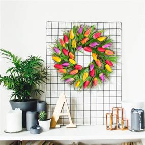 img 1 attached to 🌷 Lvydec Artificial Tulip Flower Wreath - Beautiful 17" Floral Spring Decoration for Front Door with Vibrant Faux Tulips and Leaves