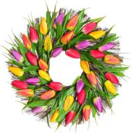 🌷 lvydec artificial tulip flower wreath - beautiful 17" floral spring decoration for front door with vibrant faux tulips and leaves логотип