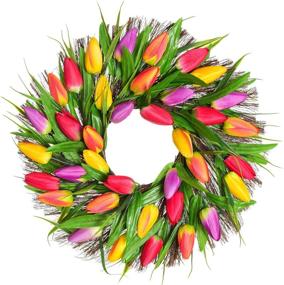 img 4 attached to 🌷 Lvydec Artificial Tulip Flower Wreath - Beautiful 17" Floral Spring Decoration for Front Door with Vibrant Faux Tulips and Leaves