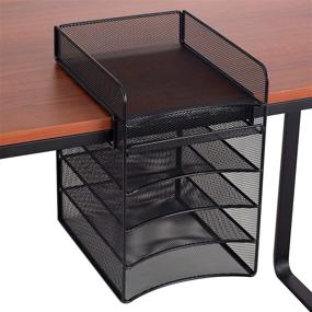 img 2 attached to 📦 Safco Products 3240BL Onyx Mesh 5-Tray Underdesk Hanging Organizer - Black, Durable Steel Mesh Construction with Powder Coat Finish