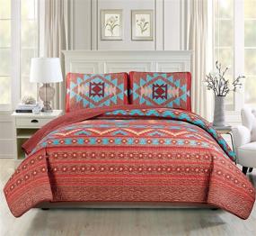 img 1 attached to Authentic Rustic Navajo-Inspired Turquoise Bedspread Set - Austin Brown (Full/Queen)
