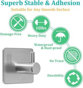 img 1 attached to 🔩 Heavy Duty Adhesive Hooks for Kitchen, Bathroom, Garage, Restroom - Stainless Steel (5 Pack)