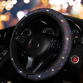 img 2 attached to 🚗 YOGURTCK Soft Colorful Crystal Diamond Rhinestones Steering Wheel Cover, Universal 15 Inch for Women Girls, Suitable for Vehicles, Sedans, SUVs, Vans, Trucks - Black