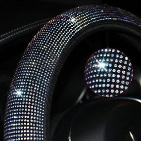 img 1 attached to 🚗 YOGURTCK Soft Colorful Crystal Diamond Rhinestones Steering Wheel Cover, Universal 15 Inch for Women Girls, Suitable for Vehicles, Sedans, SUVs, Vans, Trucks - Black