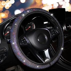 img 4 attached to 🚗 YOGURTCK Soft Colorful Crystal Diamond Rhinestones Steering Wheel Cover, Universal 15 Inch for Women Girls, Suitable for Vehicles, Sedans, SUVs, Vans, Trucks - Black