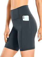 🩲 crz yoga women's naked feeling biker shorts with pockets - high waisted yoga shorts logo