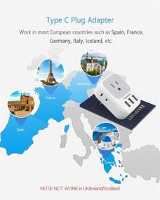 img 1 attached to 🔌 TESSAN European Plug Adapter with 4 AC Outlets, 3 USB Ports - Type C Power Charger Adaptor for Travel to EU, Italy, Spain, France, Iceland, Germany, Greece
