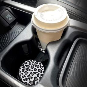 img 3 attached to Absorbent Car Coasters for Drinks, Cute and Stylish Cup Holder Coasters for Women & Men, Fingertip Grip Car Coasters with Snow Leopard Pattern, Set of 2 - Perfect Auto Accessories for Women & Men