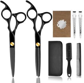 img 4 attached to 💇 Complete Professional Hair Cutting Scissors Kit: 6.7 inch Black Hairdressing Shears Set with Thinning Shears, Comb, and More - Perfect for Barbers, Salons, and Home Use